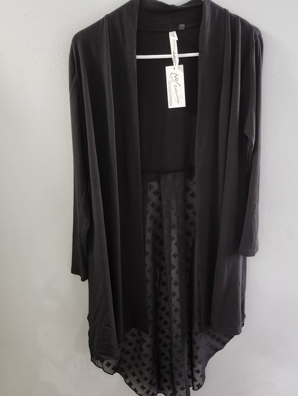 NWT NY Collection Black Open-Front Duster Cardigan With See Thru Back / Small
